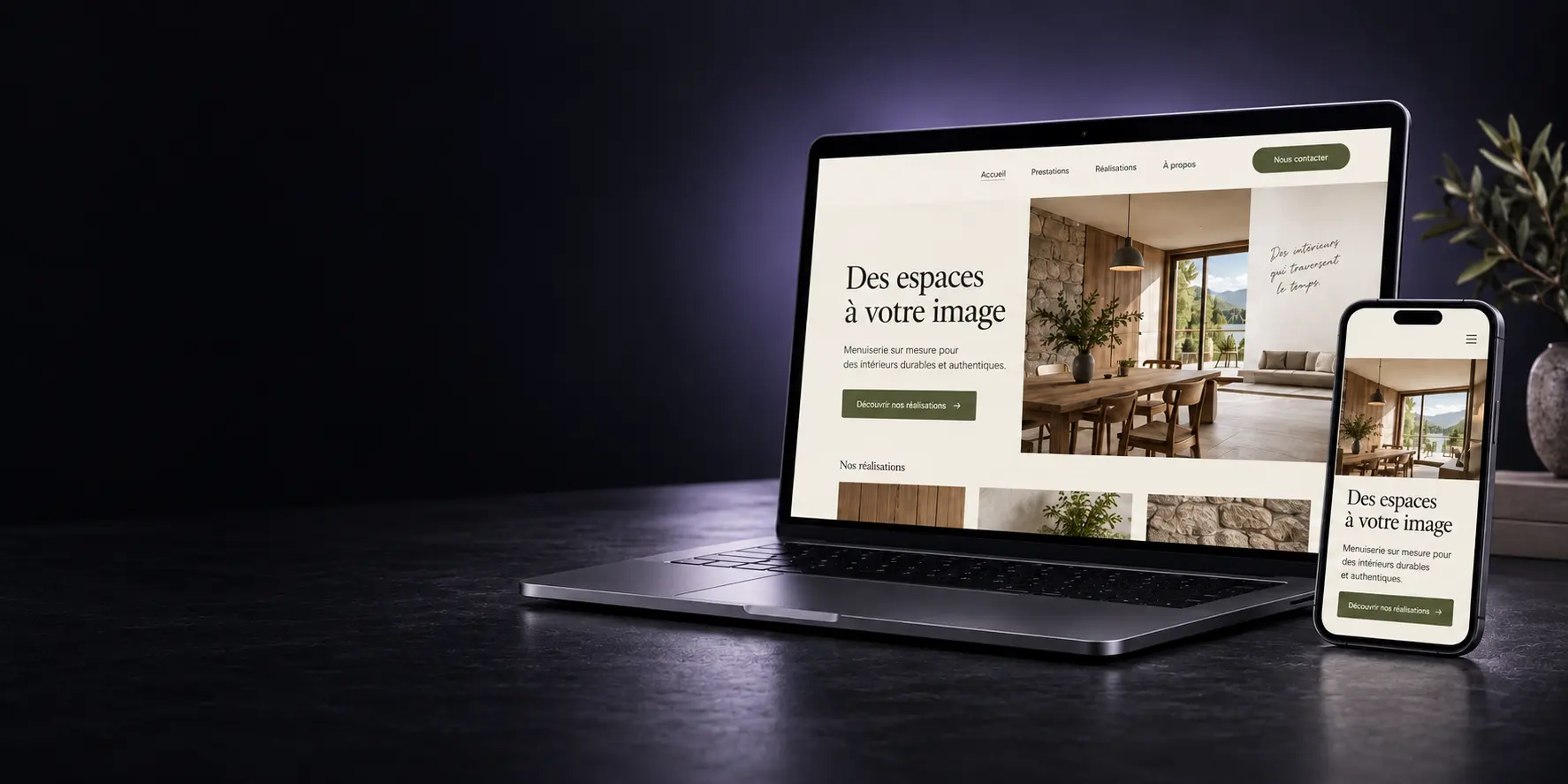 Exemple illustratif de site d'artisan présenté sur ordinateur et téléphone