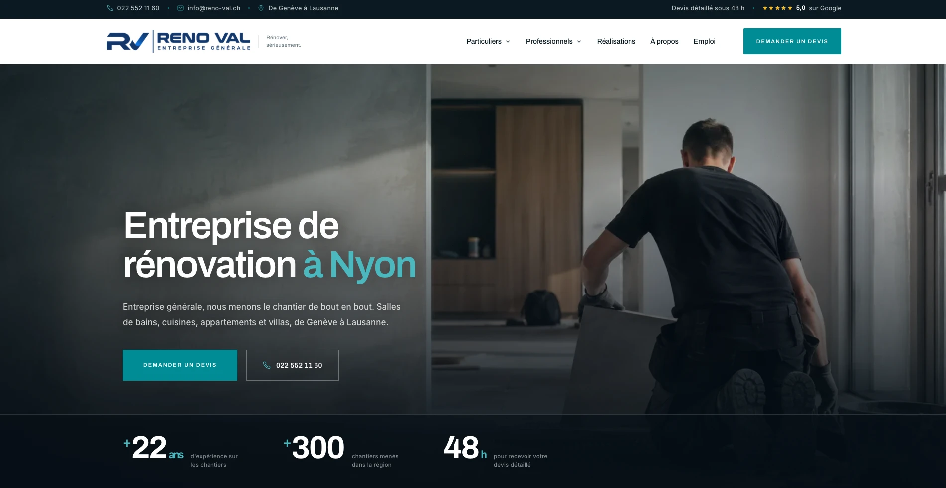 Site internet de Reno-Val vu sur ordinateur, page d'accueil